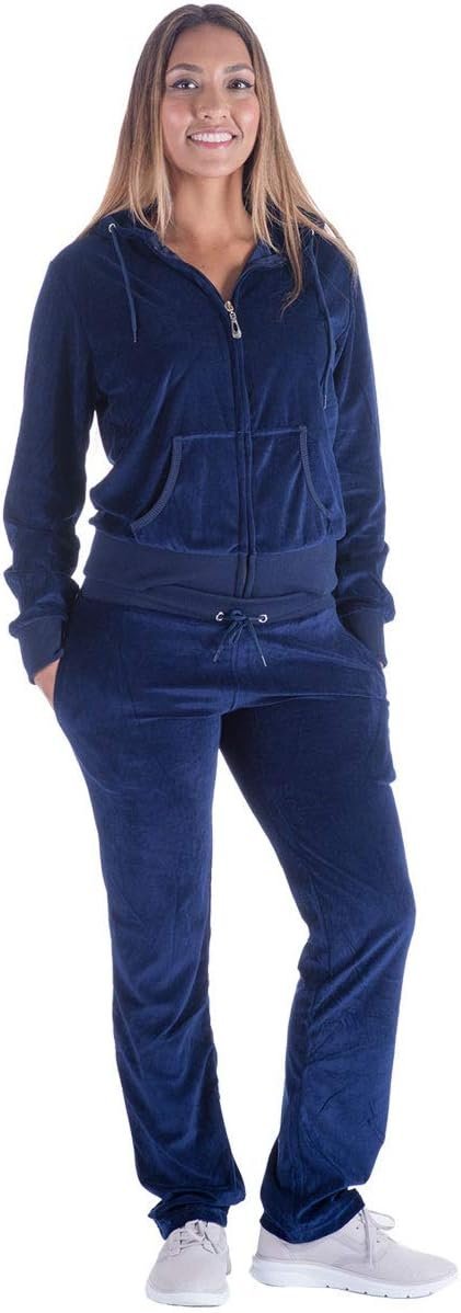 Womens Jogging Suits Sets Running Velour Outfit Zipper Warm Up 2 Pieces Hoodie and Pant Tracksuit