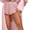 Women's 3Pcs Pajamas Satin Cami Top and Shorts with Robe Sleepwear Set