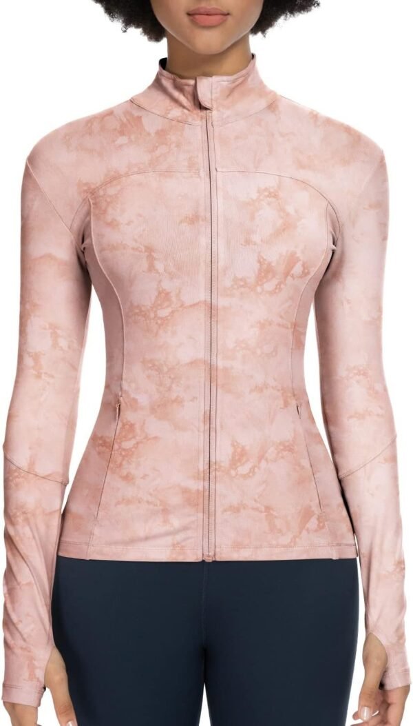 Workout Jackets for Women Full Zip Athletic Running Track Jacket with Pockets Slim Fit Yoga Jacket with Thumb Holes