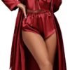 Women's 3Pcs Pajamas Satin Cami Top and Shorts with Robe Sleepwear Set