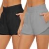 2 Pack Athletic Shorts for Women, Quick Dry Running Shorts with Pockets High Waisted Workout Gym Sports Shorts