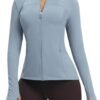 Workout Jackets for Women Full Zip Athletic Running Track Jacket with Pockets Slim Fit Yoga Jacket with Thumb Holes