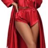 Women's 3Pcs Pajamas Satin Cami Top and Shorts with Robe Sleepwear Set