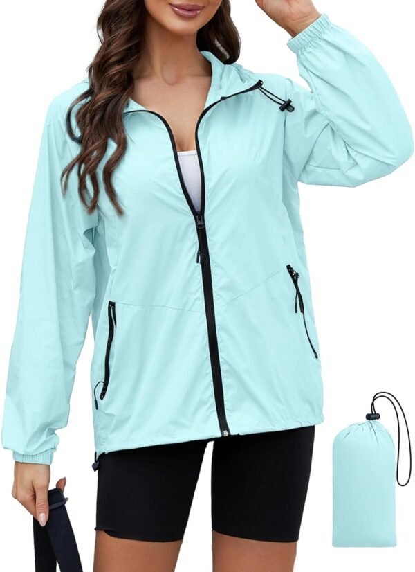 Rain Jacket Women Waterproof Lightweight Jacket With Hood Packable Raincoat with Pockets S-XXL