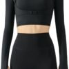 Women's Stretch Cutout Yoga Sports Jacket Long Sleeve Crop Top T Shirts with Thumb Holes