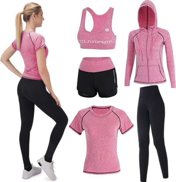 Workout Sets for Women 5 PCS Yoga Outfits Activewear Tracksuit Sets