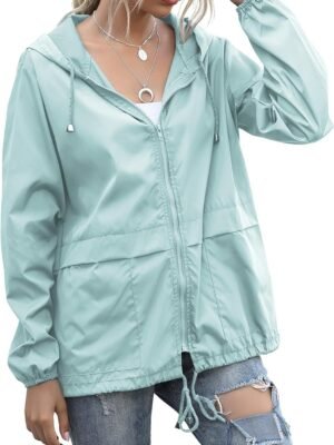 Women's Raincoats Windbreaker Rain Jacket Waterproof Lightweight Outdoor Hooded Trench Coats S-XXL