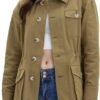 Women's Military Jacket Lightweight Button Up Utility Drawstring Waist Anorak Coat with Pockets