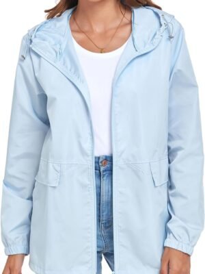 Women's Lightweight Raincoat Waterproof Packable Outdoor Windproof Hooded Active Rain Jacket S-XXL