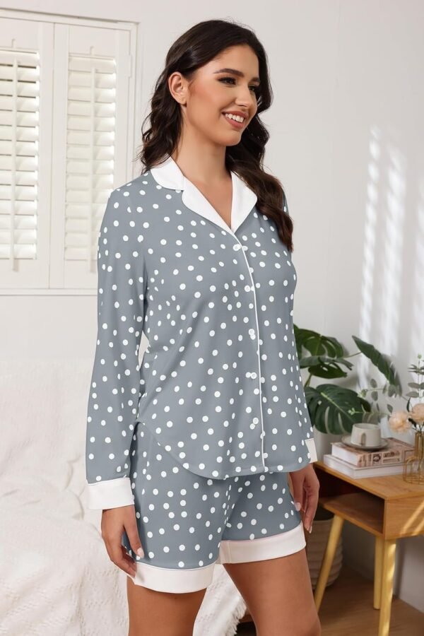 Button Down Pajamas Sets Women Two-Piece Satin Silk Pjs Sets Loungewear Long Sleeve Sleepwear Shorts Nightwear Sets