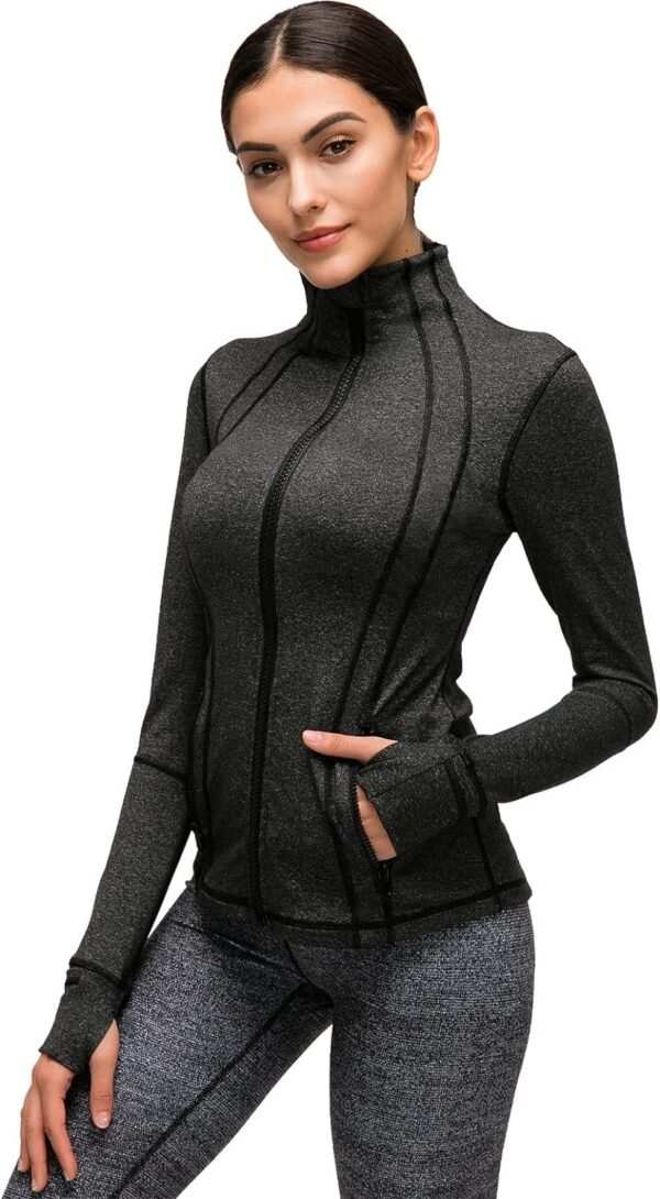 Womens Sports Running Yoga Jacket Slim Fit Full Zip Track Jacket Turtleneck Workout Jacket