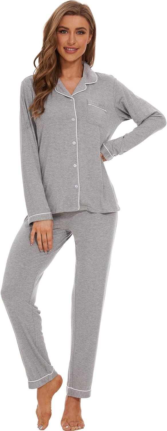 Button Up Pajamas for Women Long Sleeve Sleepwear Soft Loungewear Ladies Pjs Set XS-XXL