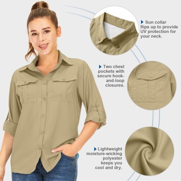Women's Quick Dry Sun UV Protection Convertible Long Sleeve Safari Shirts for Hiking Camping Fishing Sailing