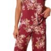 Womens Satin Floral Sleepwear Short Sleeves Button Down Tops with Pants Lounge Pajamas Sets