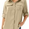 Women's UPF 50+ Long Sleeve UV Sun Protection Safari Shirt, Quick Dry SPF Hiking Fishing Breathable Shirts