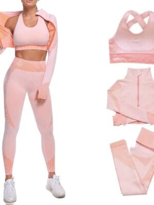 71Er2MxBXSL._AC_SL1500.jpg Women's 3 PC Seamless Gym Clothing Workout Outfit with Jacket Bra & Leggings Set