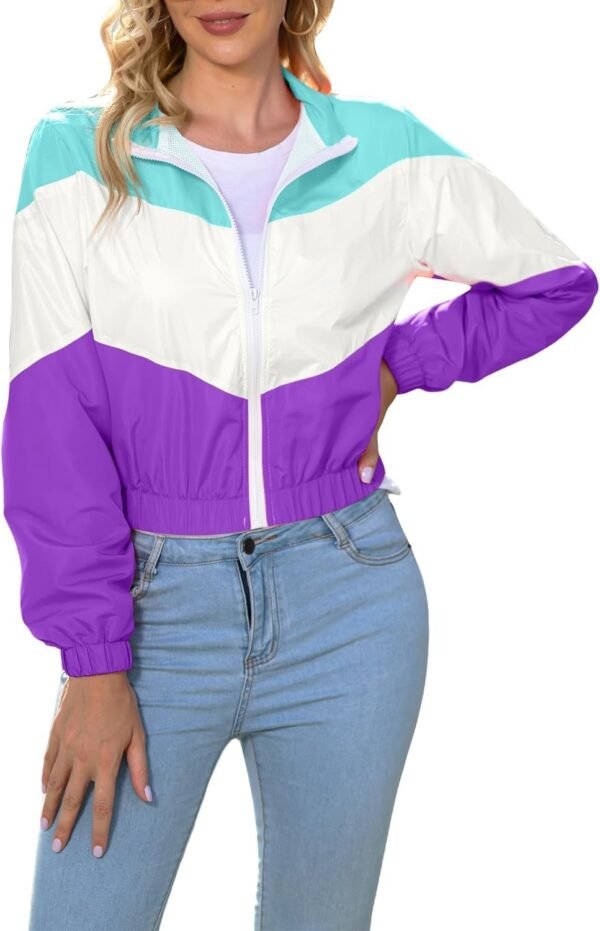 Women’s Lightweight Windbreaker Sport Jacket Zip Up Color Block Coat Casual Long Sleeve Jogging Outerwear