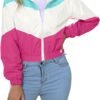 Women’s Lightweight Windbreaker Sport Jacket Zip Up Color Block Coat Casual Long Sleeve Jogging Outerwear