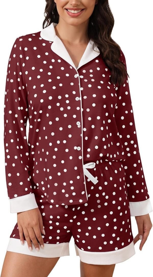 Button Down Pajamas Sets Women Two-Piece Satin Silk Pjs Sets Loungewear Long Sleeve Sleepwear Shorts Nightwear Sets