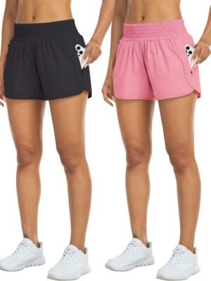 Athletic Shorts for Women with Pockets High Waist Running Workout Shorts Gym Yoga White Summer Shorts