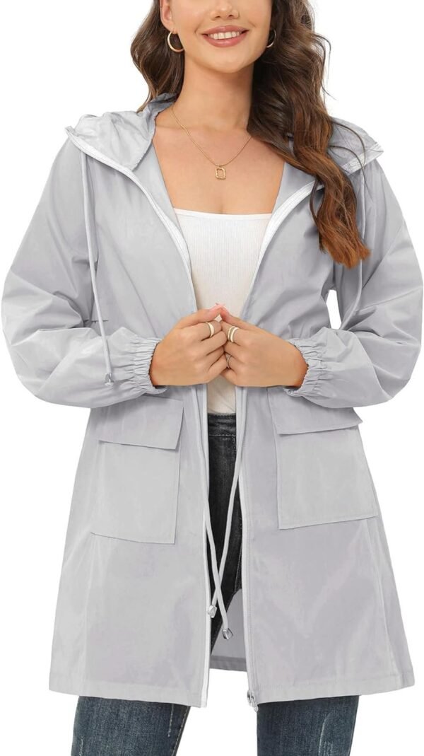 Rain Jacket for Women Waterproof with Hood Active Outdoor Long Rain Coats Packable Raincoat Lightweight Windbreaker