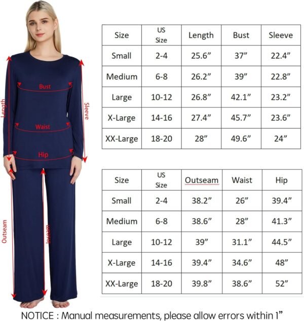 Loungewear Set pajamas Womens sleepwear Bamboo Viscose Long Sleeve t shirt Long Pants Super Soft Novelty Pjs Set