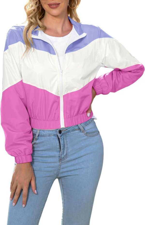 Women’s Lightweight Windbreaker Sport Jacket Zip Up Color Block Coat Casual Long Sleeve Jogging Outerwear