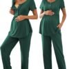 71QMI8dV1kL._AC_SL1500.jpg Women's Maternity Nursing Pajama Set Breastfeeding Loungewear Mama Clothes Short Sleeve Top & Pants Pregnancy PJS