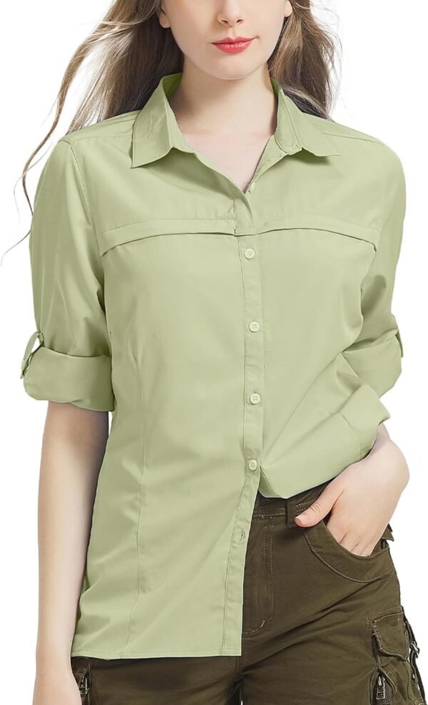 Womens Sun Protection Safari Shirt Quick Dry SPF 50 UV Lightweight Fishing Travel Hiking Outdoor Shirts with Zipper Pockets