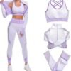 Women's 3 PC Seamless Gym Clothing Workout Outfit with Jacket Bra & Leggings Set