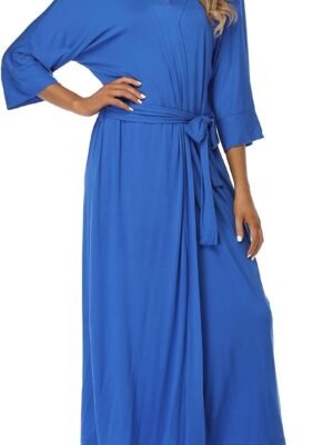 Womens Soft Long Kimono Robes Lightweight Full Length Knit Bathrobe With Pockets Ladies Casual Dressing Gown