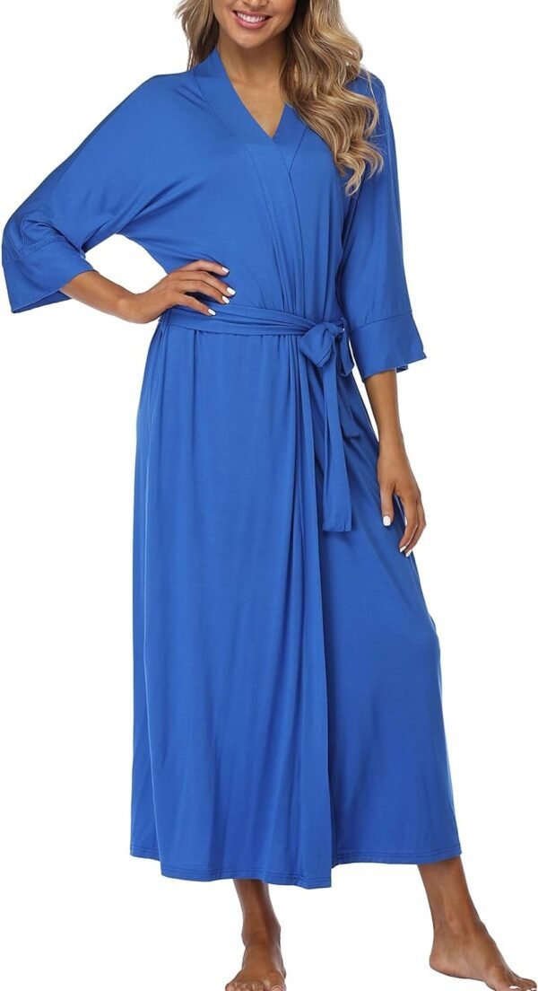 Womens Soft Long Kimono Robes Lightweight Full Length Knit Bathrobe With Pockets Ladies Casual Dressing Gown