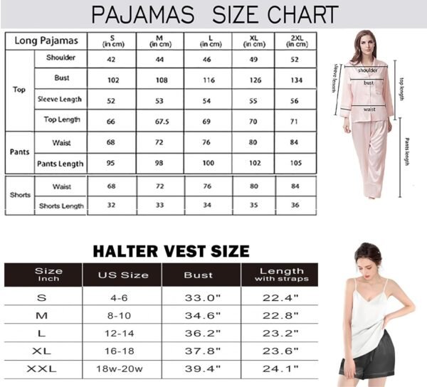 6Pcs Womens Silk Satin Pajama Sets Pj Sets Long Pjs Set Pajamas Sleepwear Camisole Sexy Cami