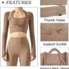 Women's Stretch Cutout Yoga Sports Jacket Long Sleeve Crop Top T Shirts with Thumb Holes