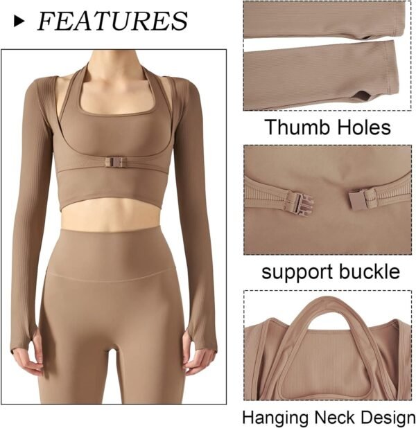 Women's Stretch Cutout Yoga Sports Jacket Long Sleeve Crop Top T Shirts with Thumb Holes