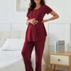 71WPXQXHGCL._AC_SL1500.jpg Women's Maternity Nursing Pajama Set Breastfeeding Loungewear Mama Clothes Short Sleeve Top & Pants Pregnancy PJS