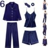 6Pcs Womens Silk Satin Pajama Sets Pj Sets Long Pjs Set Pajamas Sleepwear Camisole Sexy Cami