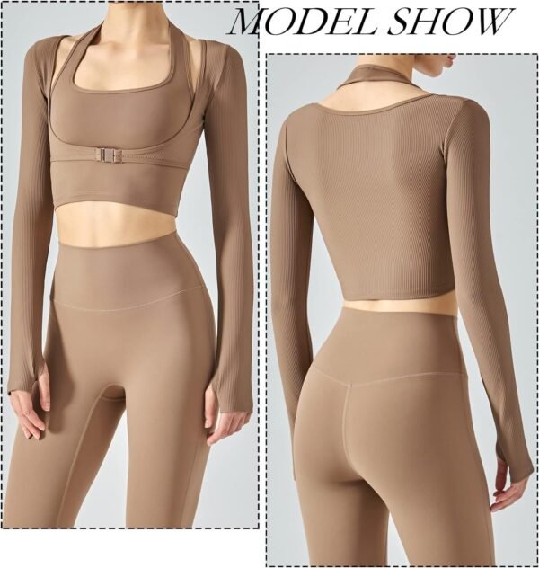 Women's Stretch Cutout Yoga Sports Jacket Long Sleeve Crop Top T Shirts with Thumb Holes