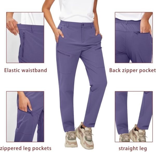 Women's Hiking Pants Quick Dry Lightweight Water Resistant Elastic Waist Cargo Pants with 5pcs Zipper Pockets