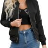 Women's Bomber Jacket Lightweight Varsity Zip Up Coat Casual Long Sleeve Windbreaker