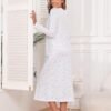 Long Cotton Nightgown Women's Long Sleeve Sleepwear Full Length Night Dress Soft Comfy Loungewear