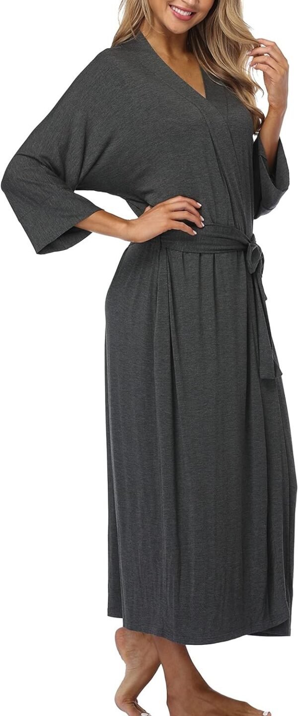 Womens Soft Long Kimono Robes Lightweight Full Length Knit Bathrobe With Pockets Ladies Casual Dressing Gown