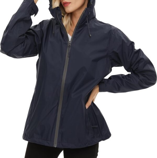 Women's Rain Jacket Lightweight Waterproof Rain Coat with Hooded Windproof Adjustable Windbreaker