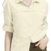 Womens Sun Protection Safari Shirt Quick Dry SPF 50 UV Lightweight Fishing Travel Hiking Outdoor Shirts with Zipper Pockets