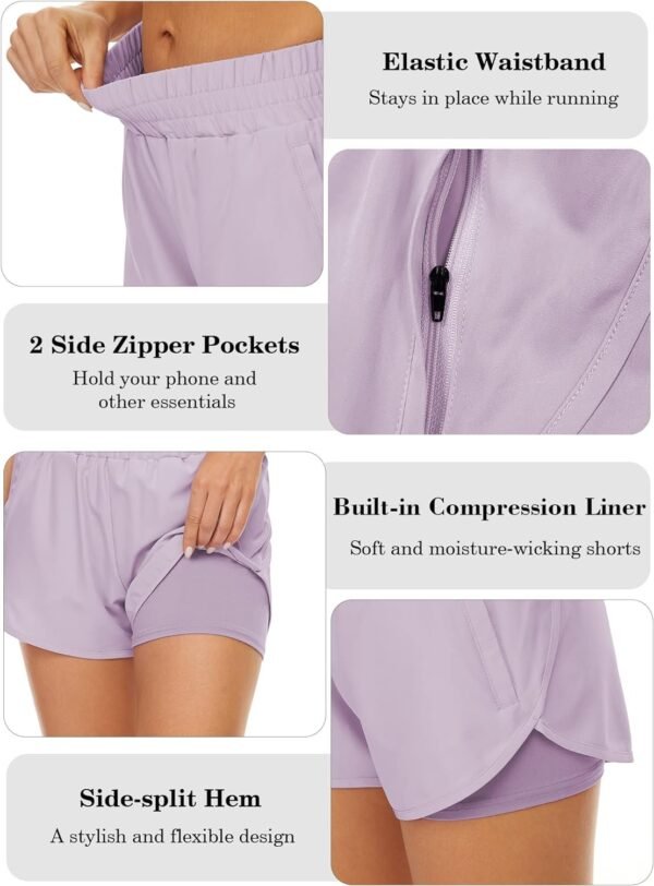 2 Pack Athletic Shorts for Women, Quick Dry Running Shorts with Pockets High Waisted Workout Gym Sports Shorts