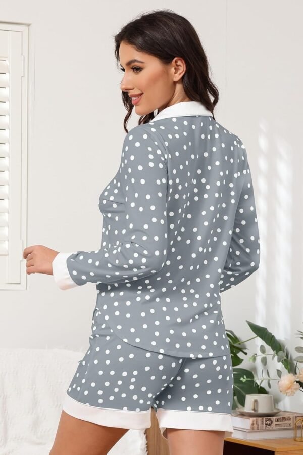 Button Down Pajamas Sets Women Two-Piece Satin Silk Pjs Sets Loungewear Long Sleeve Sleepwear Shorts Nightwear Sets