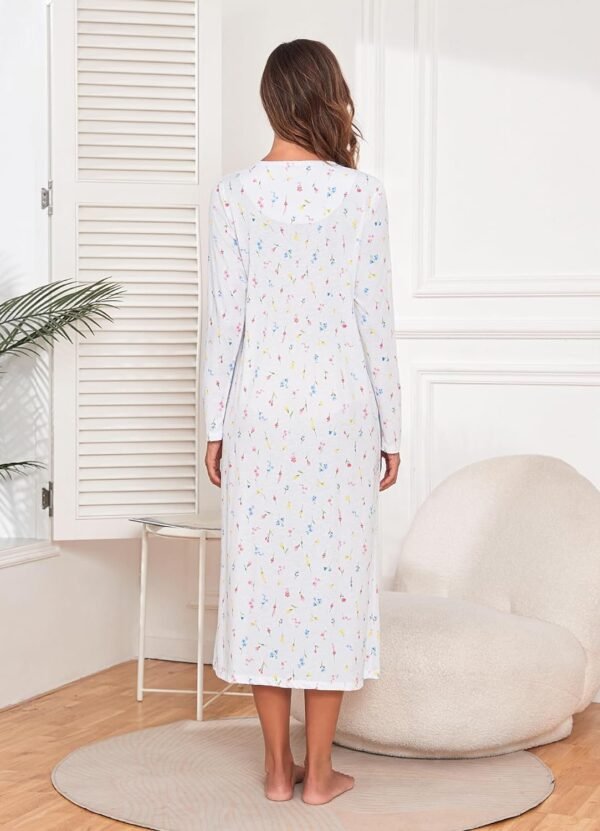 Long Cotton Nightgown Women's Long Sleeve Sleepwear Full Length Night Dress Soft Comfy Loungewear