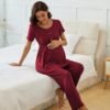71nFAkmz-NL._AC_SL1500.jpg Women's Maternity Nursing Pajama Set Breastfeeding Loungewear Mama Clothes Short Sleeve Top & Pants Pregnancy PJS