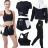Workout Sets for Women 5 PCS Yoga Outfits Activewear Tracksuit Sets