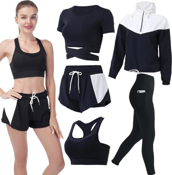 Workout Sets for Women 5 PCS Yoga Outfits Activewear Tracksuit Sets